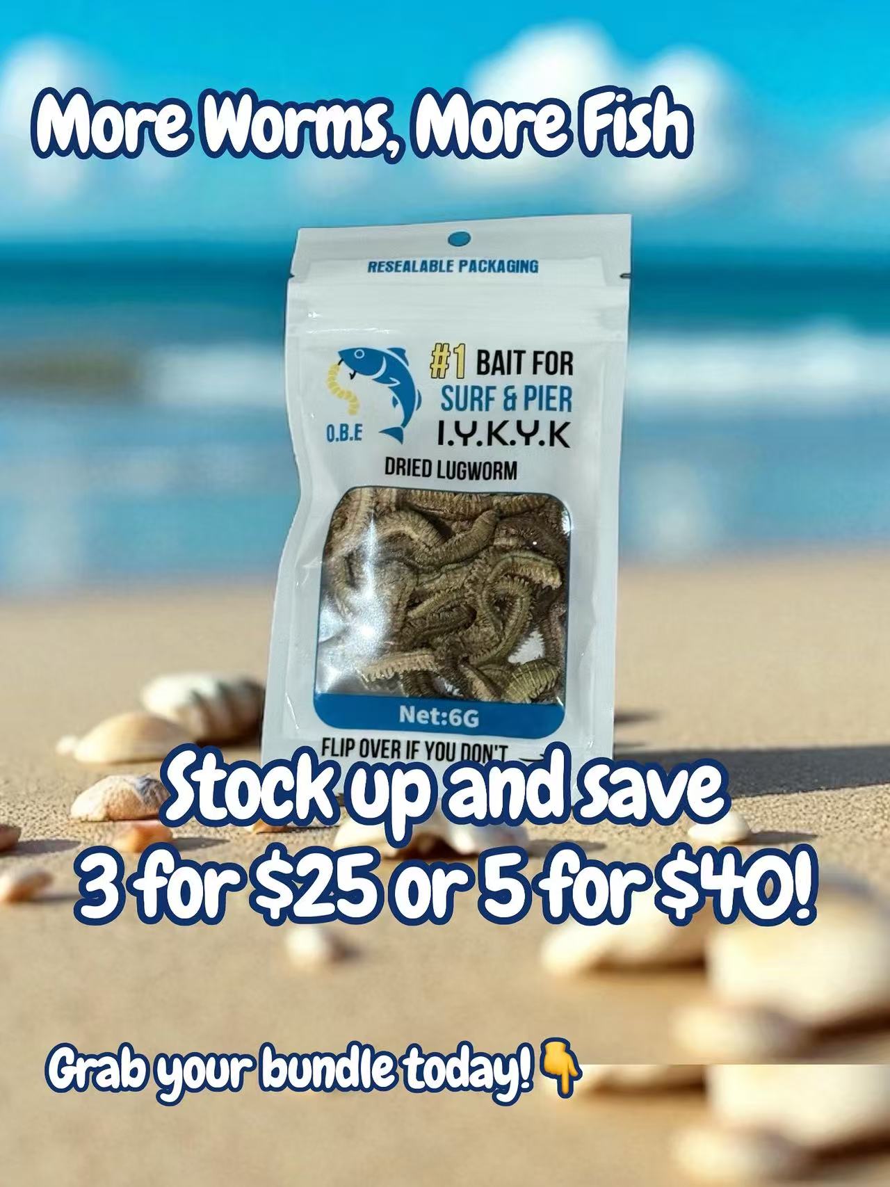 O.B.E Premium Dried Lugworms | Saltwater Fishing Bait